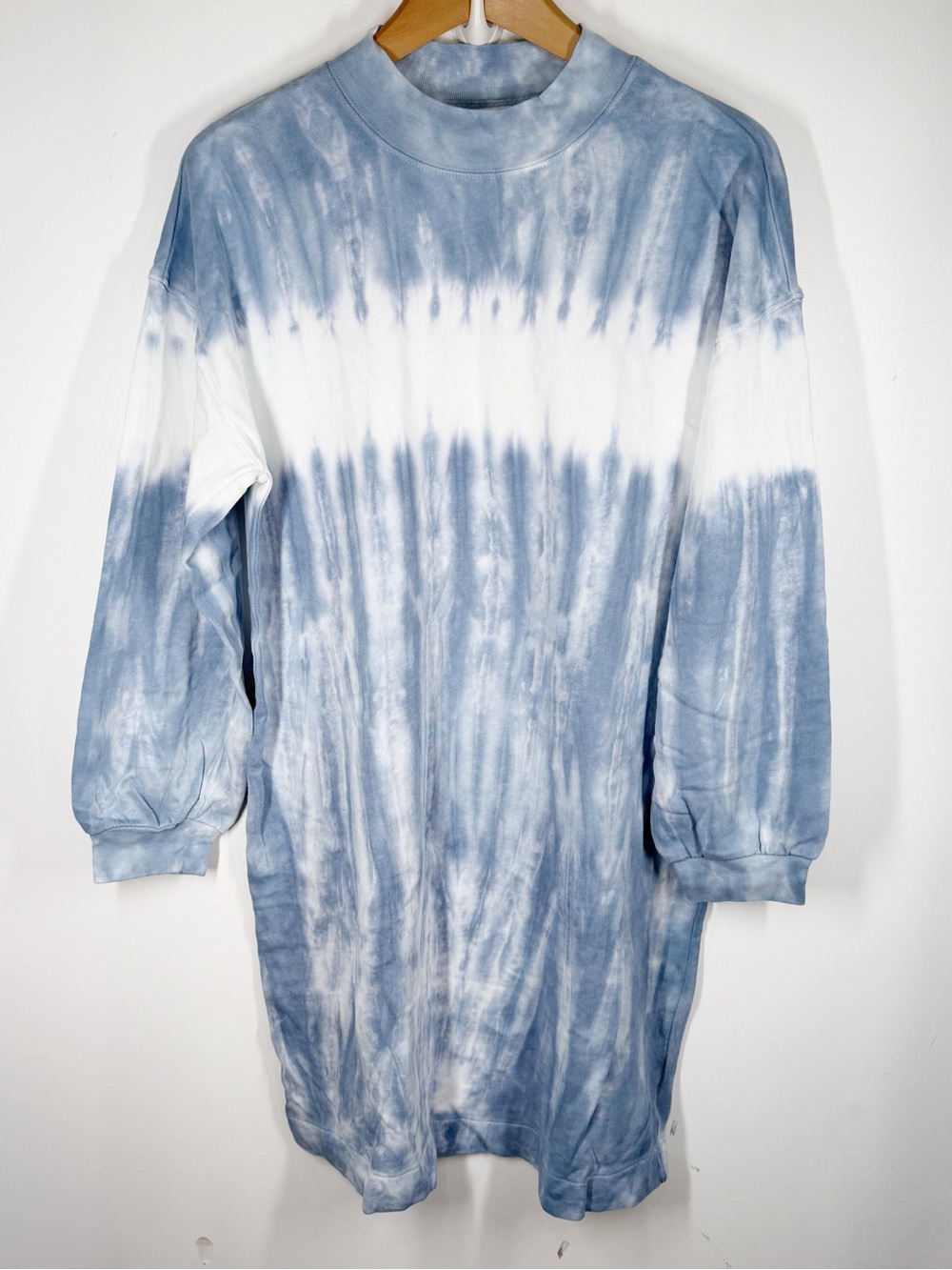 NWT Gap Blue and White Tie-Dye Mock Neck Long Sleeve Sweat Shirt Dress Medium